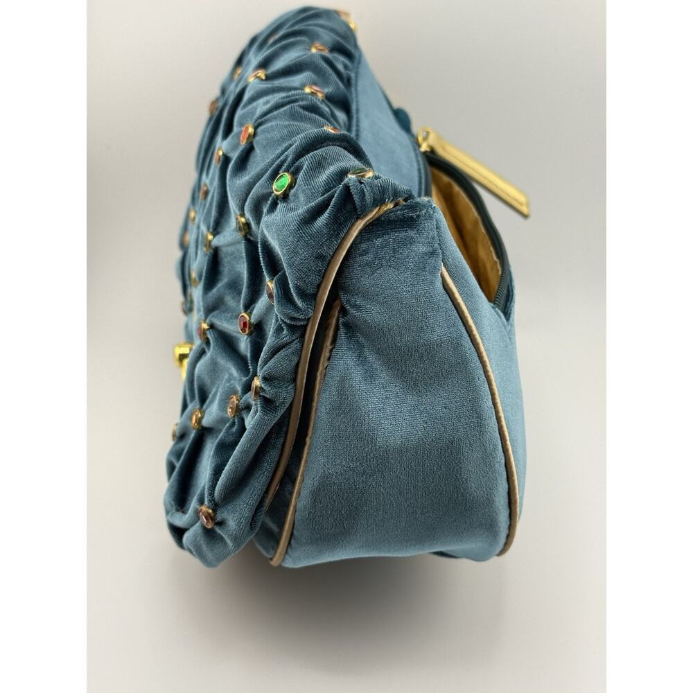 Twiggy London Velvet Bag With Colored Rhinestone Embellishments Teal - Picture 6 of 13